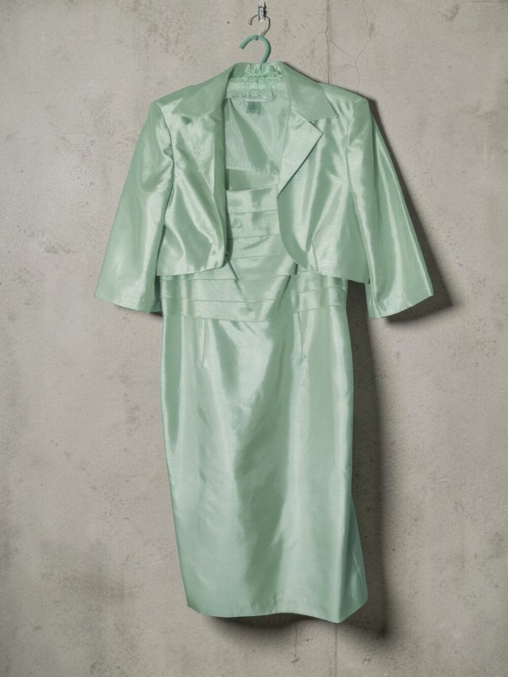 Lizzatti Collection 2 Piece Midi Jacket Dress 10 Green Sheen Mother of Bride Vtg